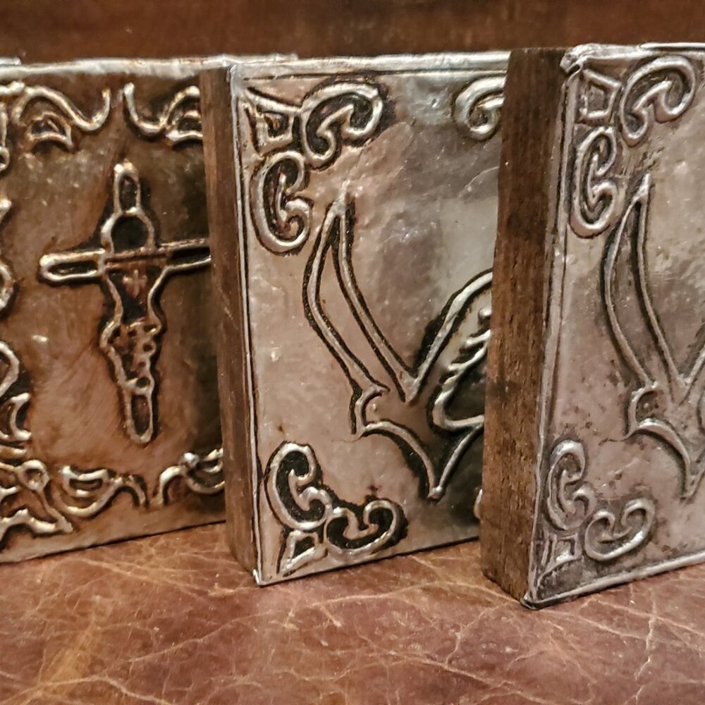 Mexican Holi spirit & Crucifixion religious set of 4 , Embossed of aluminum